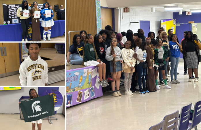  Students displaying college shirts 